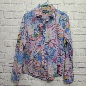 Inserch Icon Flip Cuff Button Shirt Men M Colorful Artsy Floral Abstract Gallery